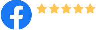 Five-star rating icon with a blue circle and the text "5.0 RATING."
