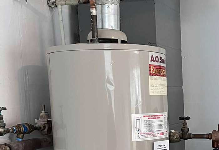 A.O. Smith water heater with connected plumbing