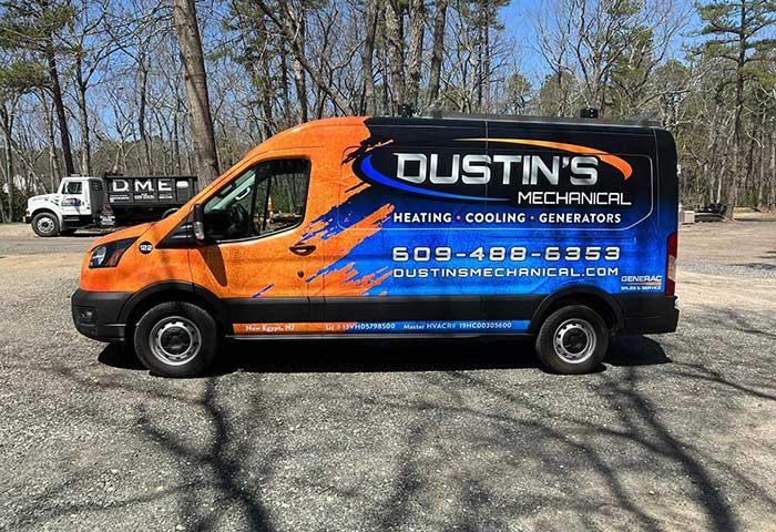 Blue service van for Dustin's Mechanical